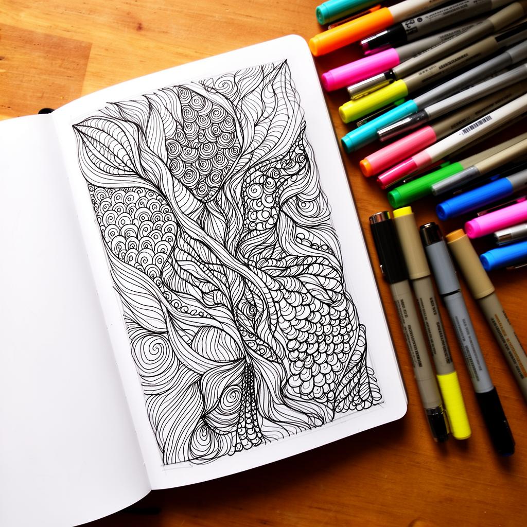 Zentangle doodling in a sketchbook for therapeutic art expression